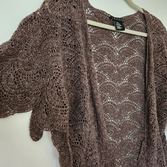 Theory Brown Linen Blend Crochet Open Knit Cardigan XS - Picture 2 of 6